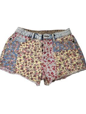 Farm Rio For Anthropologie Floral Patchwork Denim Shorts Size 26 Button Fly Boho
